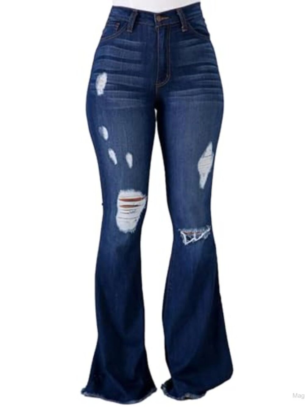 High Waist Flare Bell Bottom Jeans Women Wide Leg Ripped Distressed